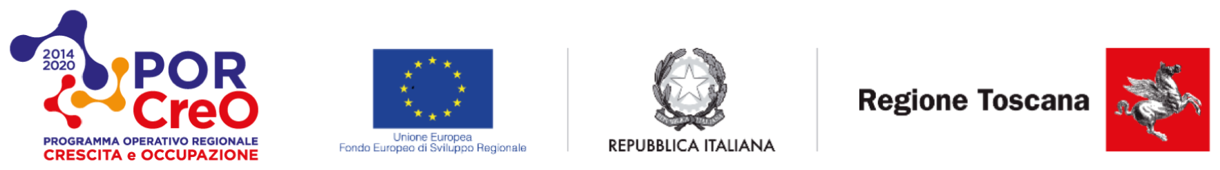 Loghi POR CReO FESR Toscana 2014-2020: Unione Europea – Fondo Europeo di Sviluppo Regionale, Repubblica Italiana, Regione Toscana