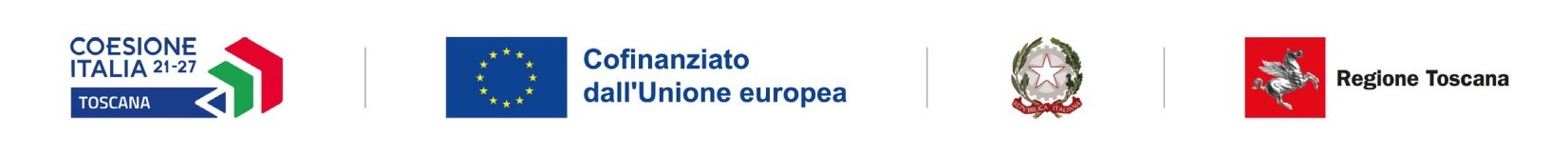 Loghi PR FESR Toscana 2021-2027: Coesione Italia 21-27, Unione europea, Repubblica Italiana, Regione Toscana