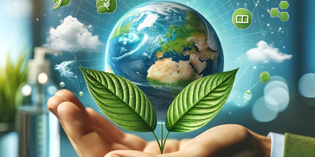 Hand holding the Earth and a seedling
