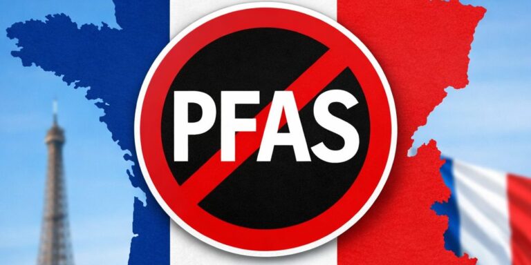 Mappa della Francia con il segnale di divieto dei PFAS